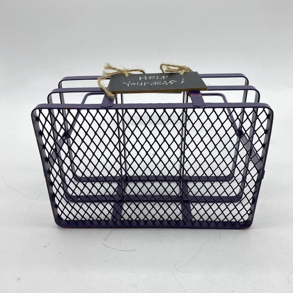 Metal‎ Basket Utensil Condiments Holder Caddy 3 Compartment Purple Picnic Crafts